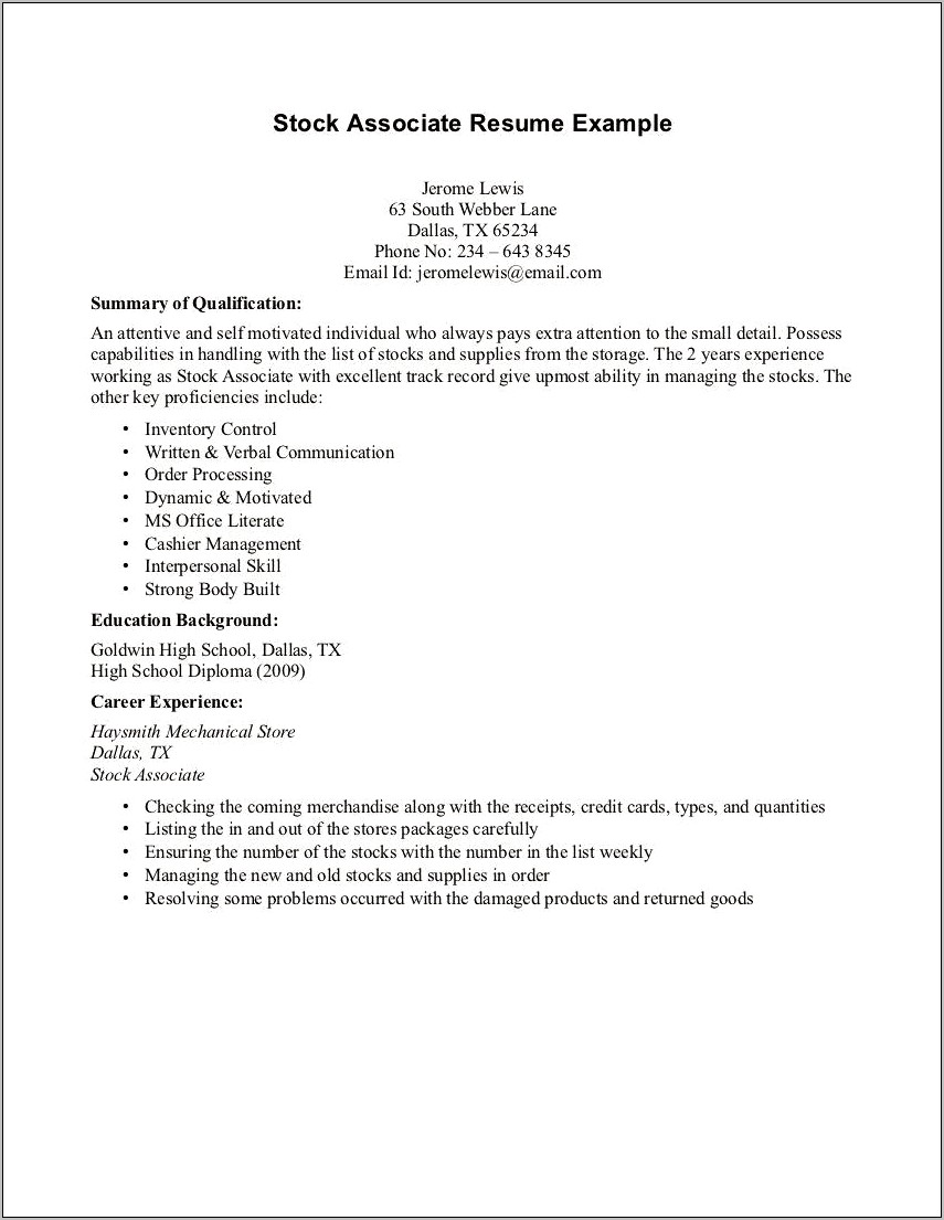 Basic Resume Sample For No Experience