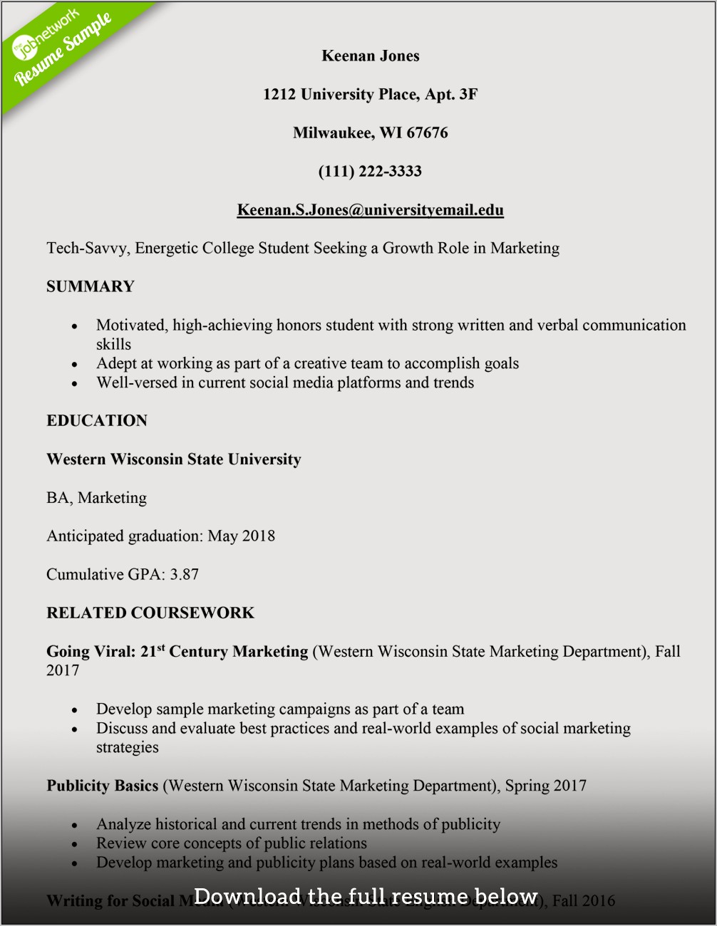 Basic Resume Samples For College Students