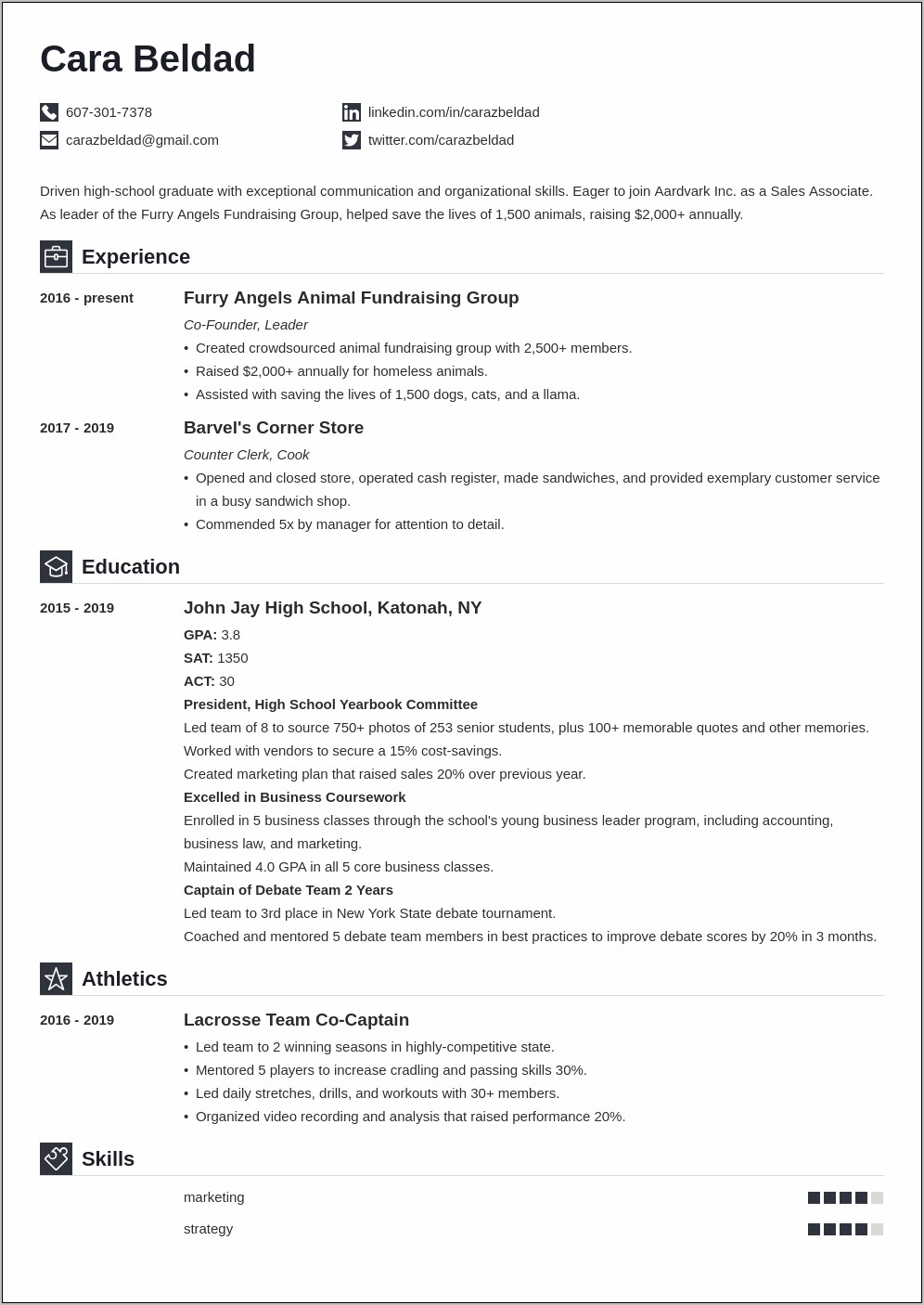Basic Resume Samples For Highschool Students