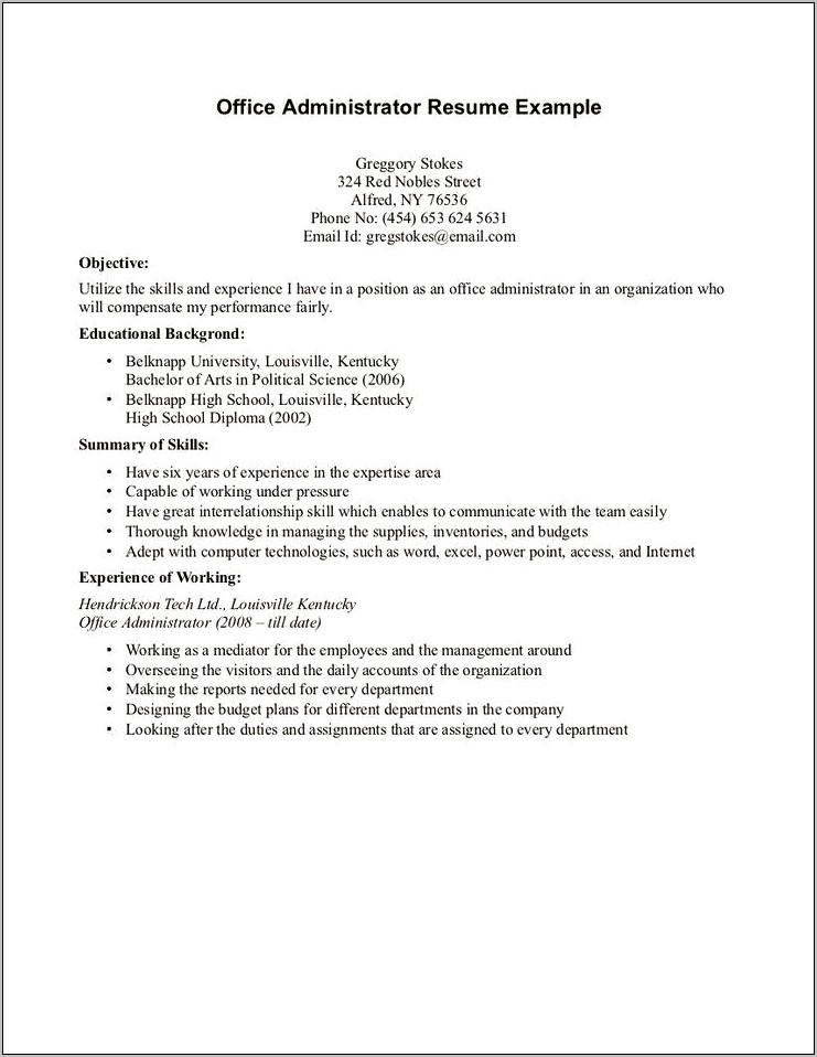 Basic Sample Resume For No Experience