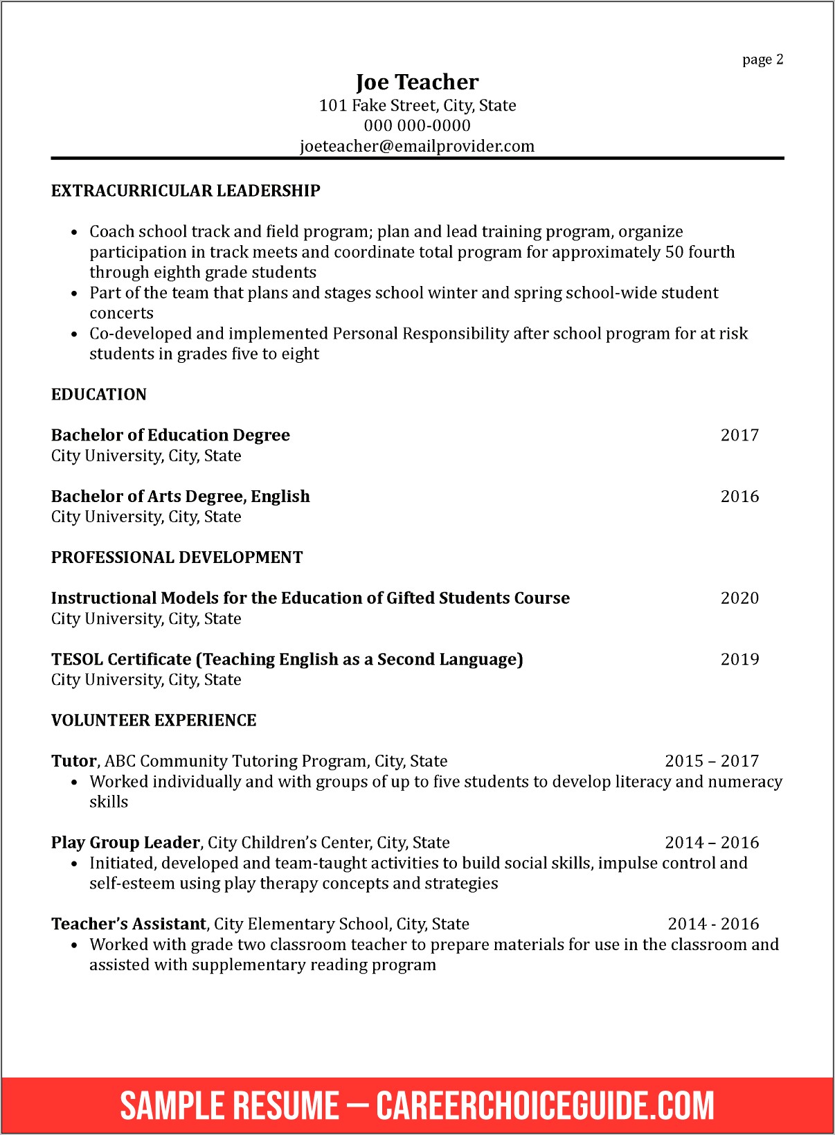 Before And After School Care Resume