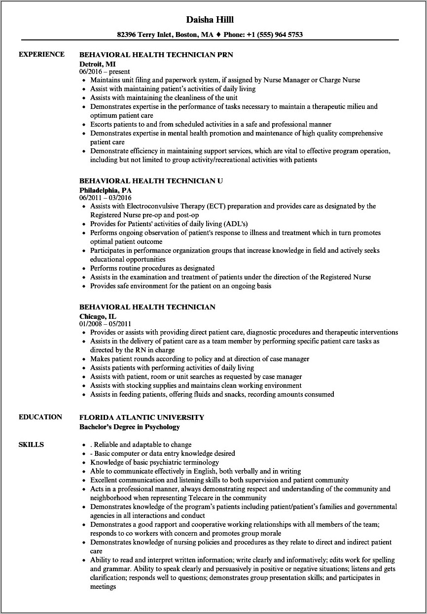 Behavioral Specialist Job Description For Resume