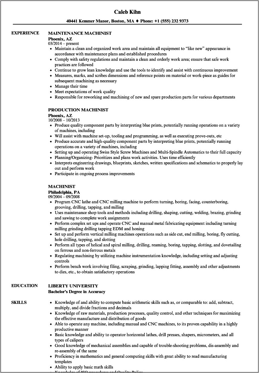 Bench Operator Job Duties For Resume