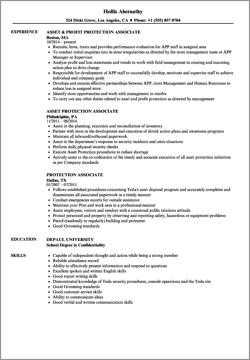 Best Buy Asset Protection Resume Examples
