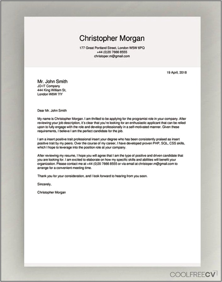 Best Cover Letter Template For Resume