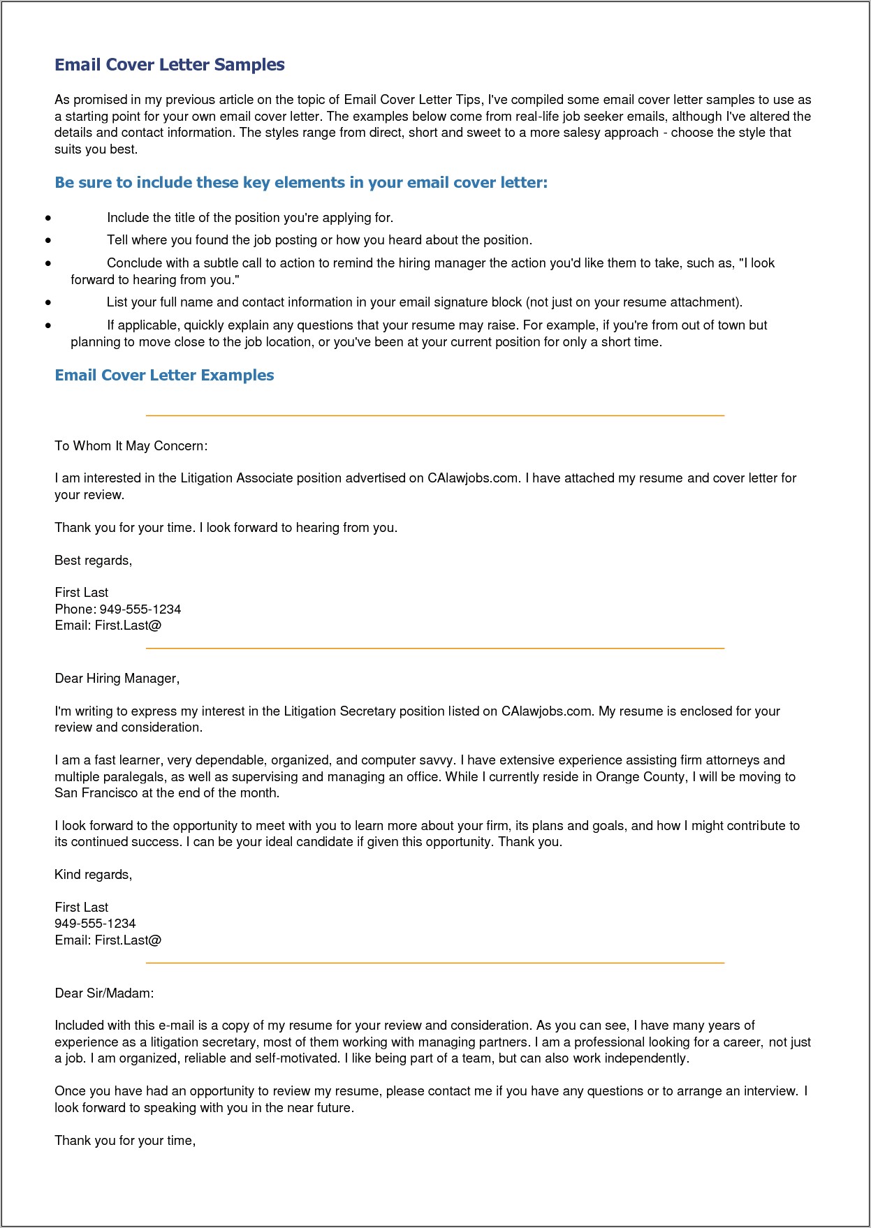 Best Cover Letters For Resume Email