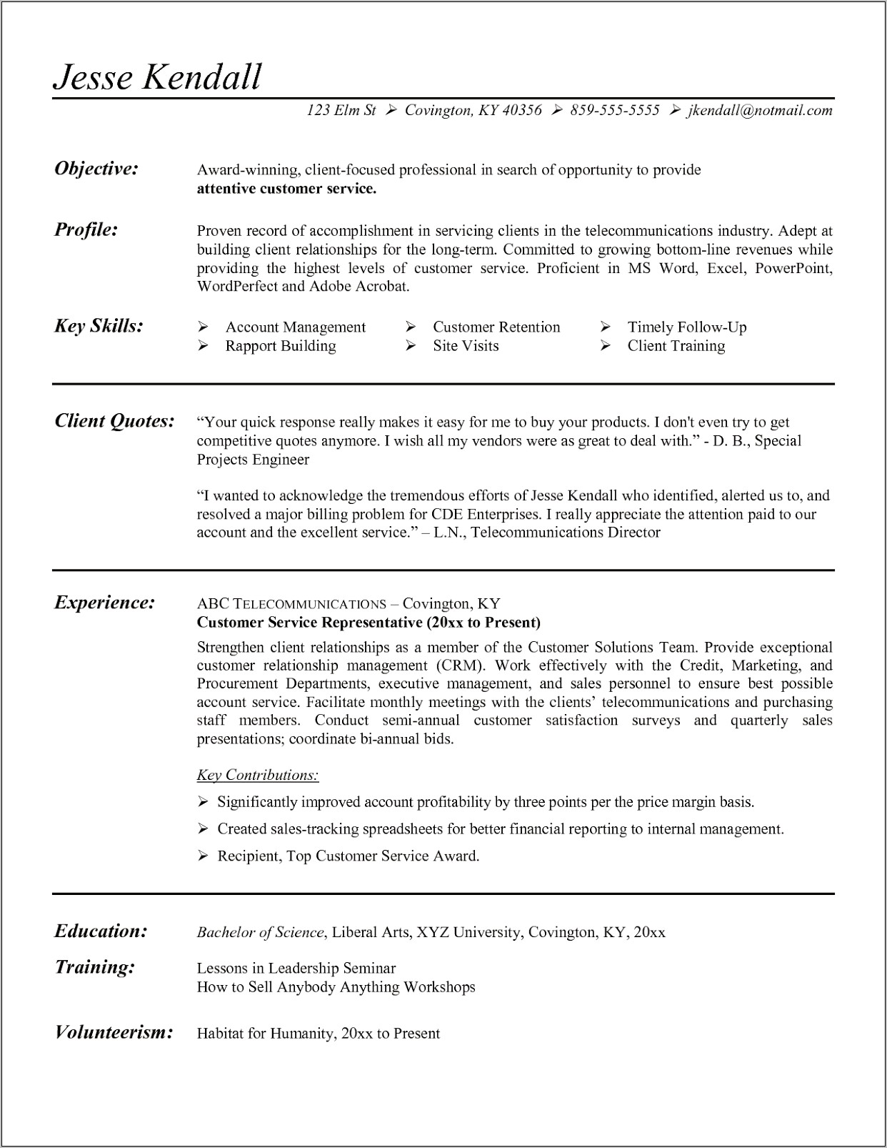 Best Examples Of Resumes For Customer Service