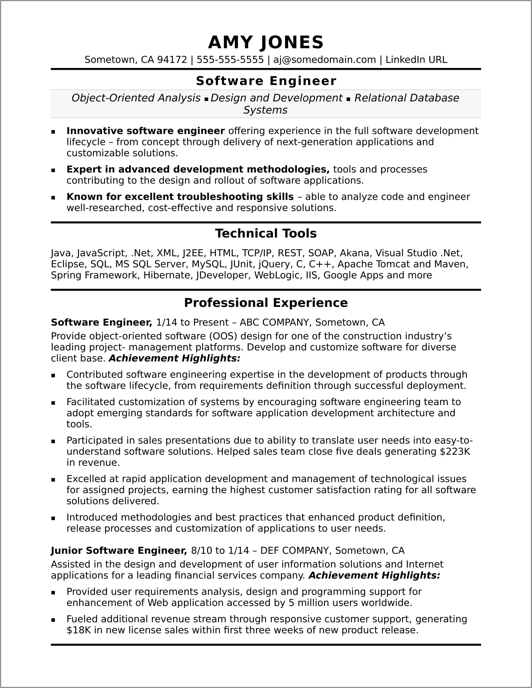 Best Format For Experiece Section Of Resume