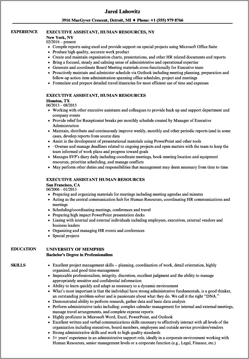Best Hr Administrative Assistant Example Resume
