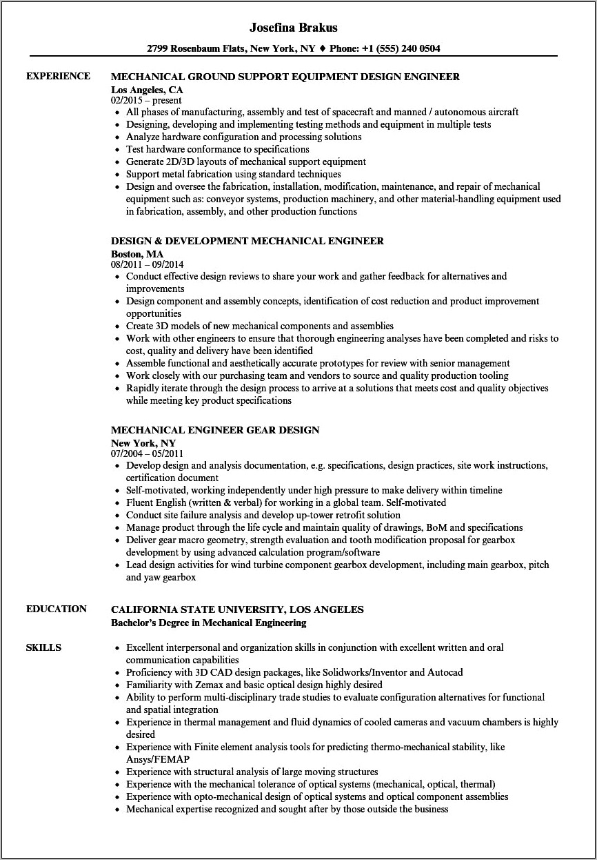 Best Machnical Engineer's Resume For Boeing