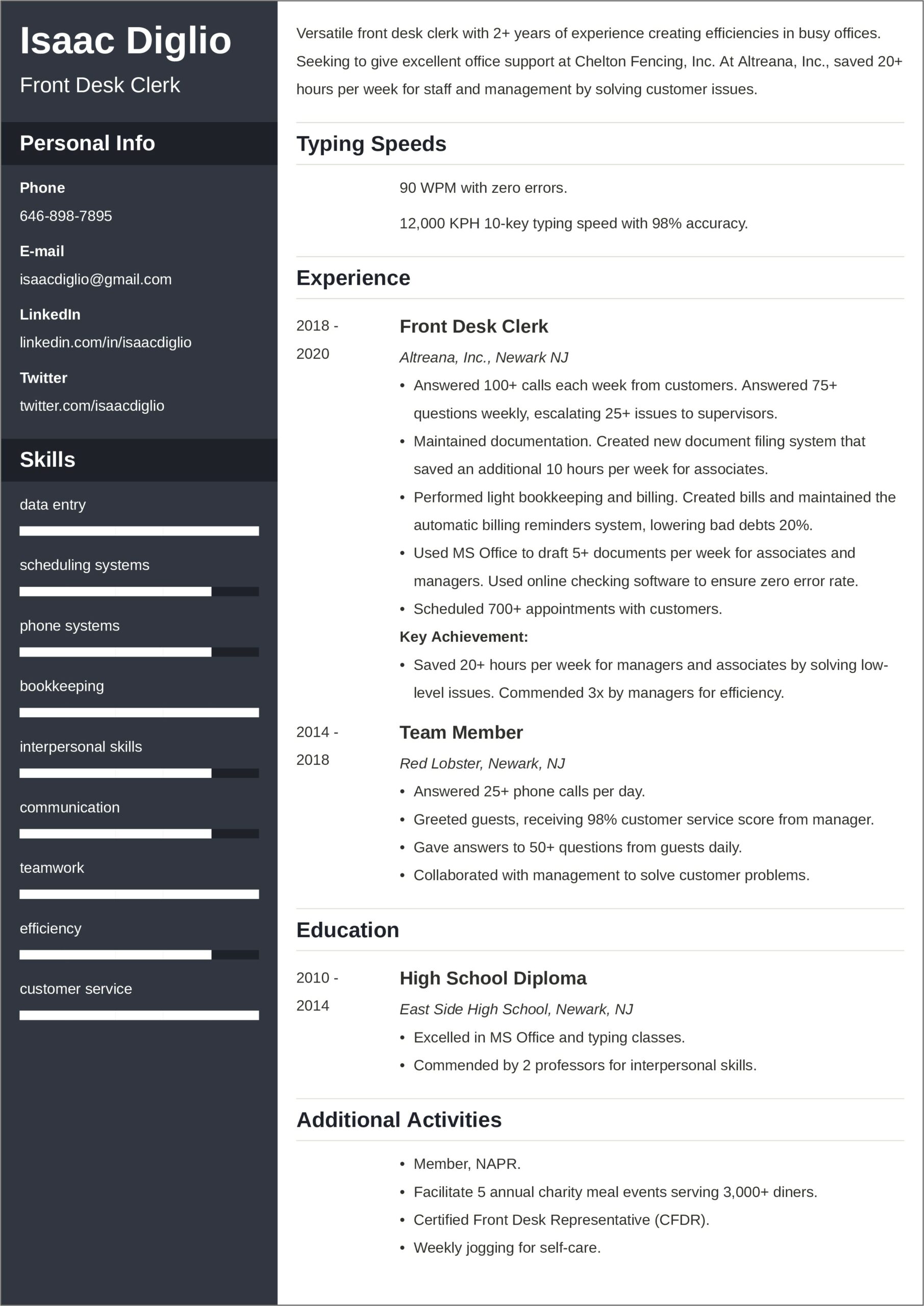 Best Objective For Resume For Hotel
