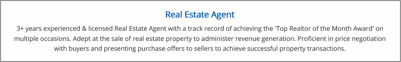 Best Personal Description In A Real Estate Resume