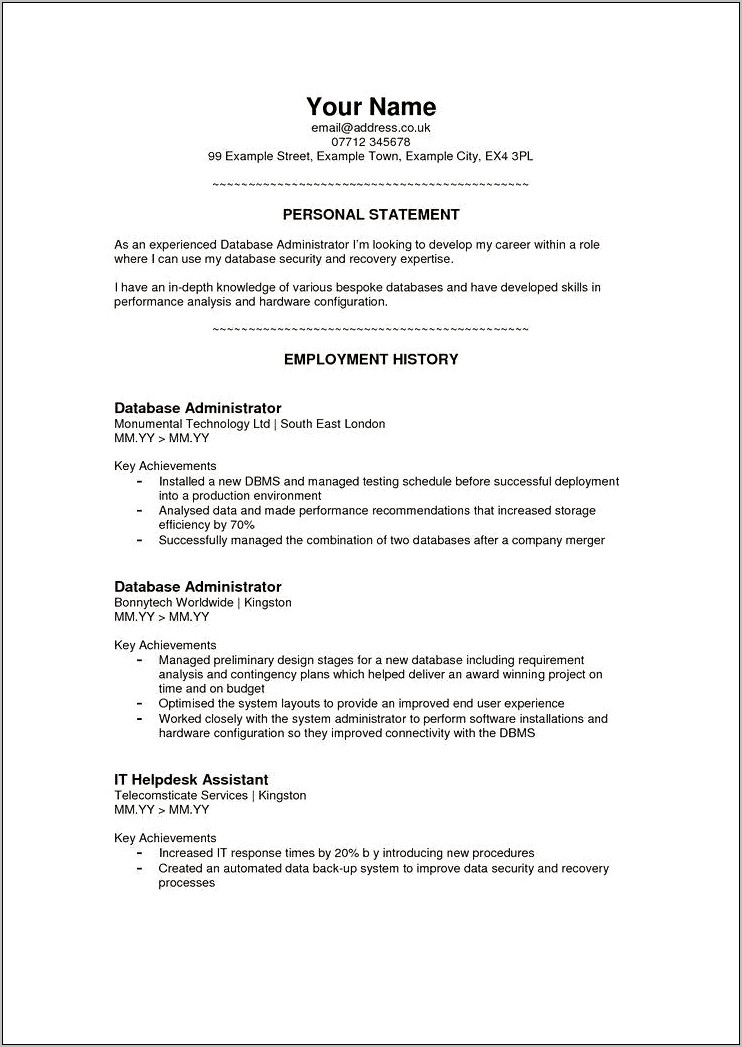 Best Personal Statement For A Resume