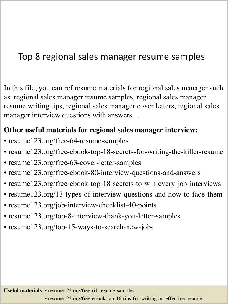 Best Regional Sales Manager Resume