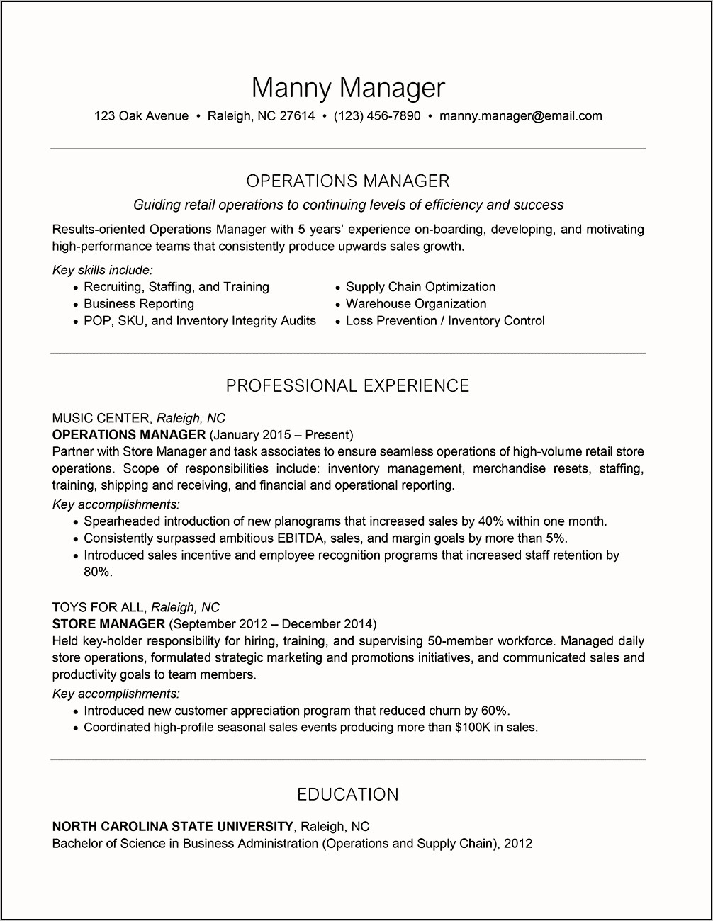 Best Resume Examples For Management Position
