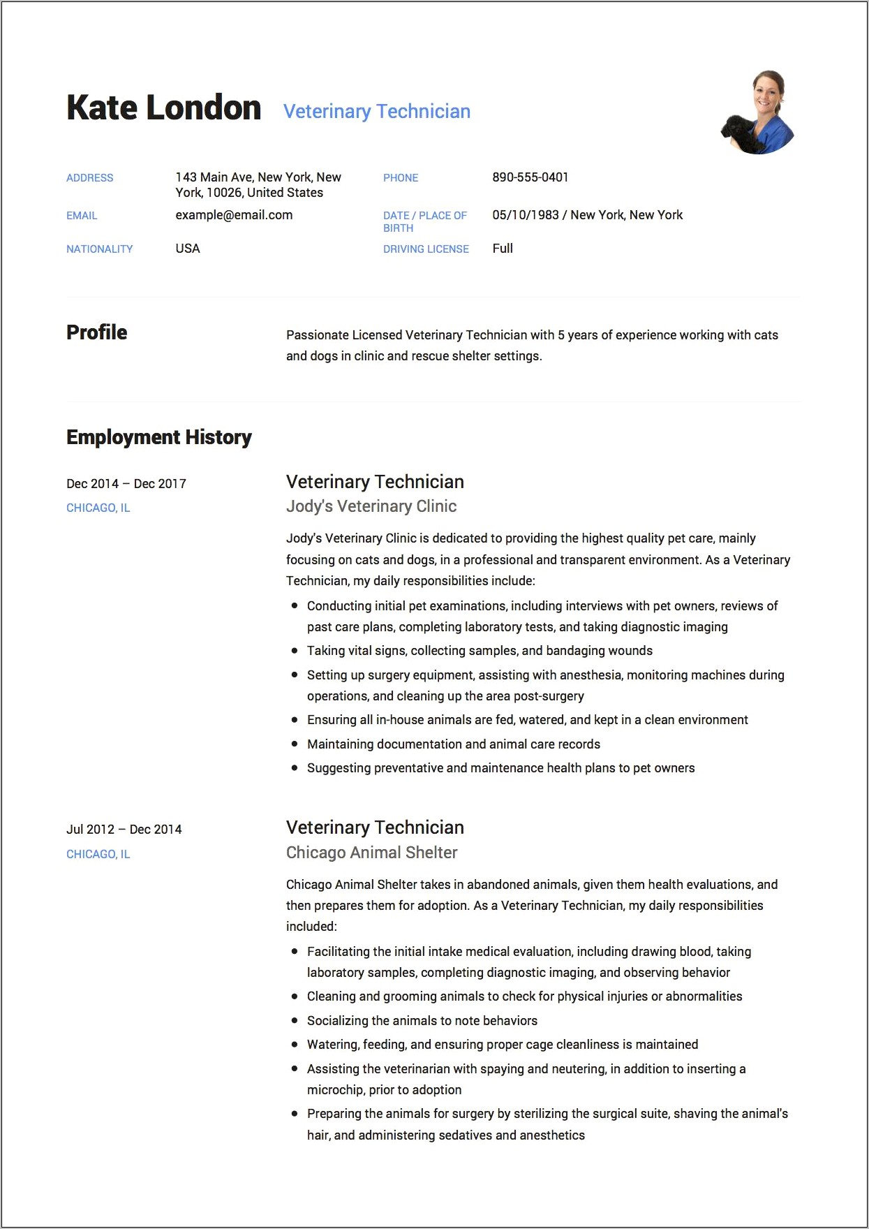 Best Resume For A Jobs In Veterinary Field