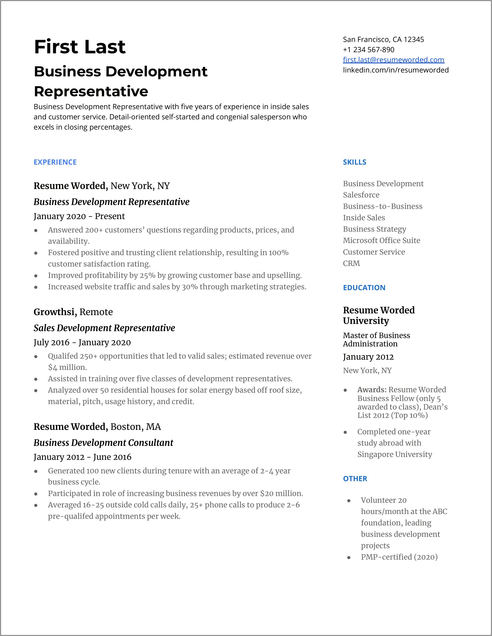 Best Resume For Business Development Executive