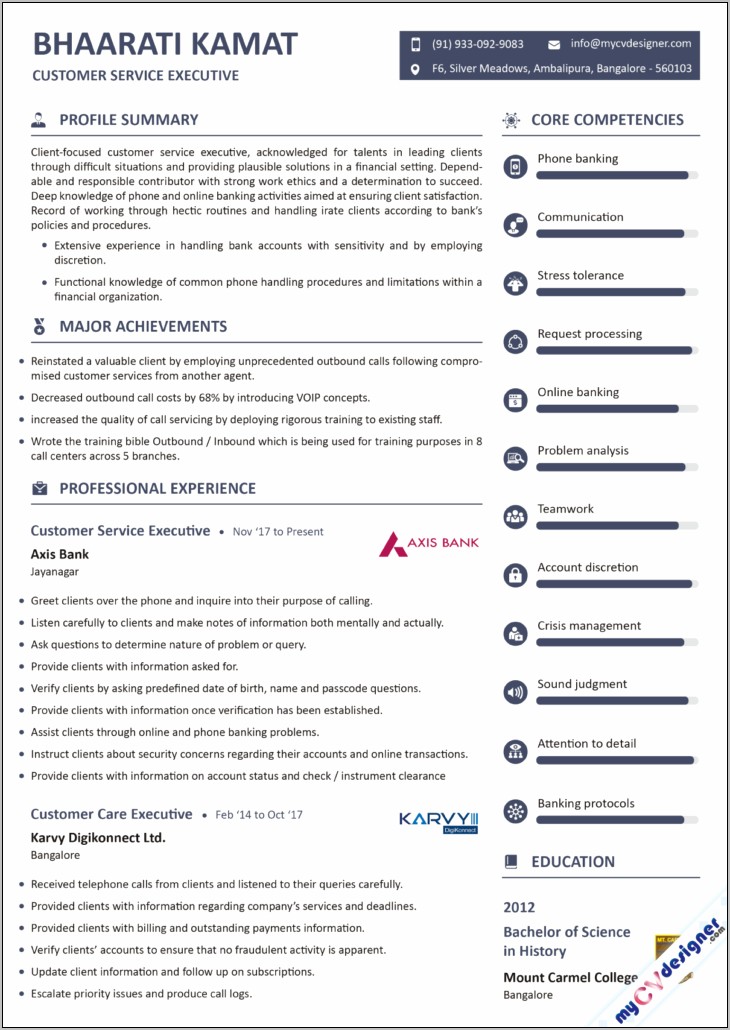 Best Resume For Customer Service Executive