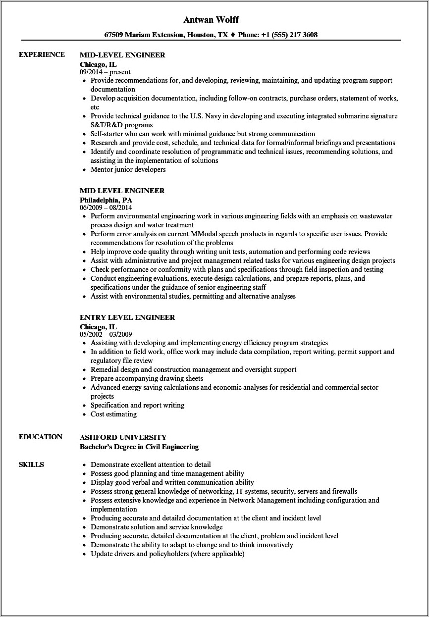 Best Resume For Entry Level Engineer Mediam