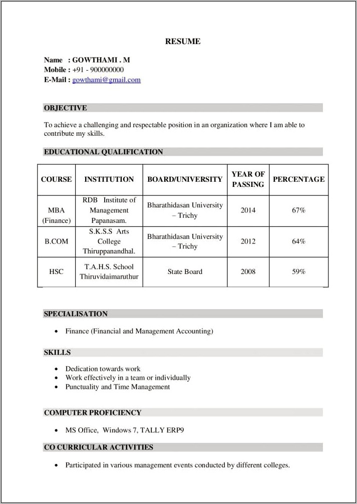 Best Resume For Mba Freshers Pdf Download