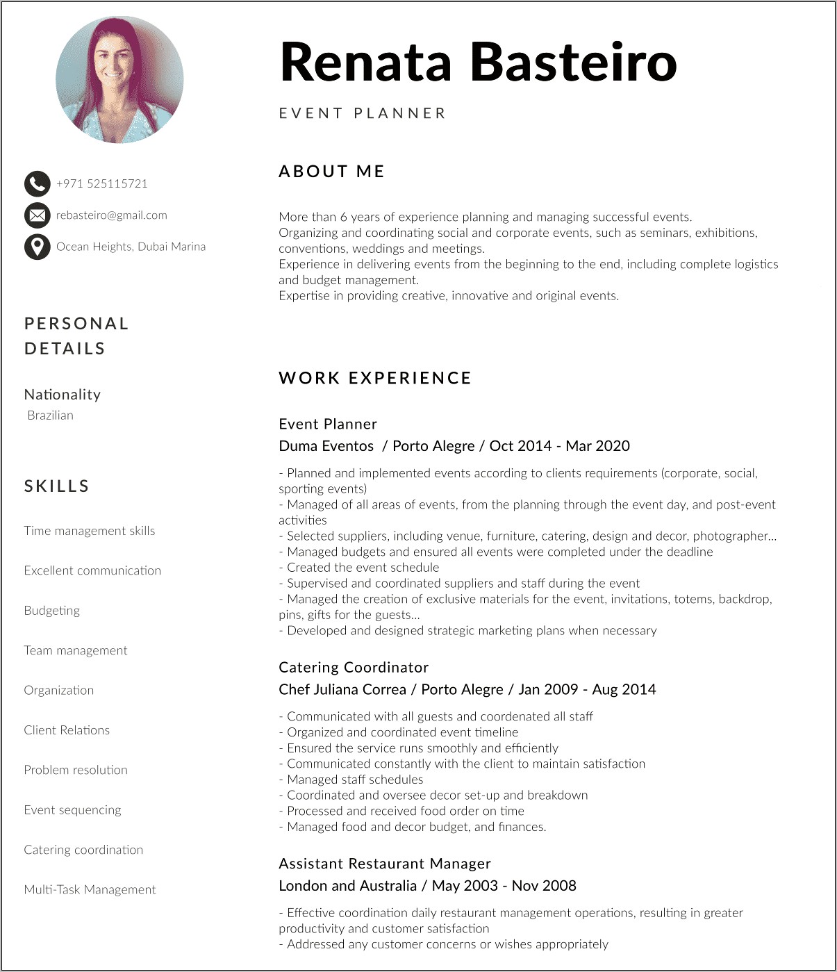 Best Resume For On Site Meeting Coodinators