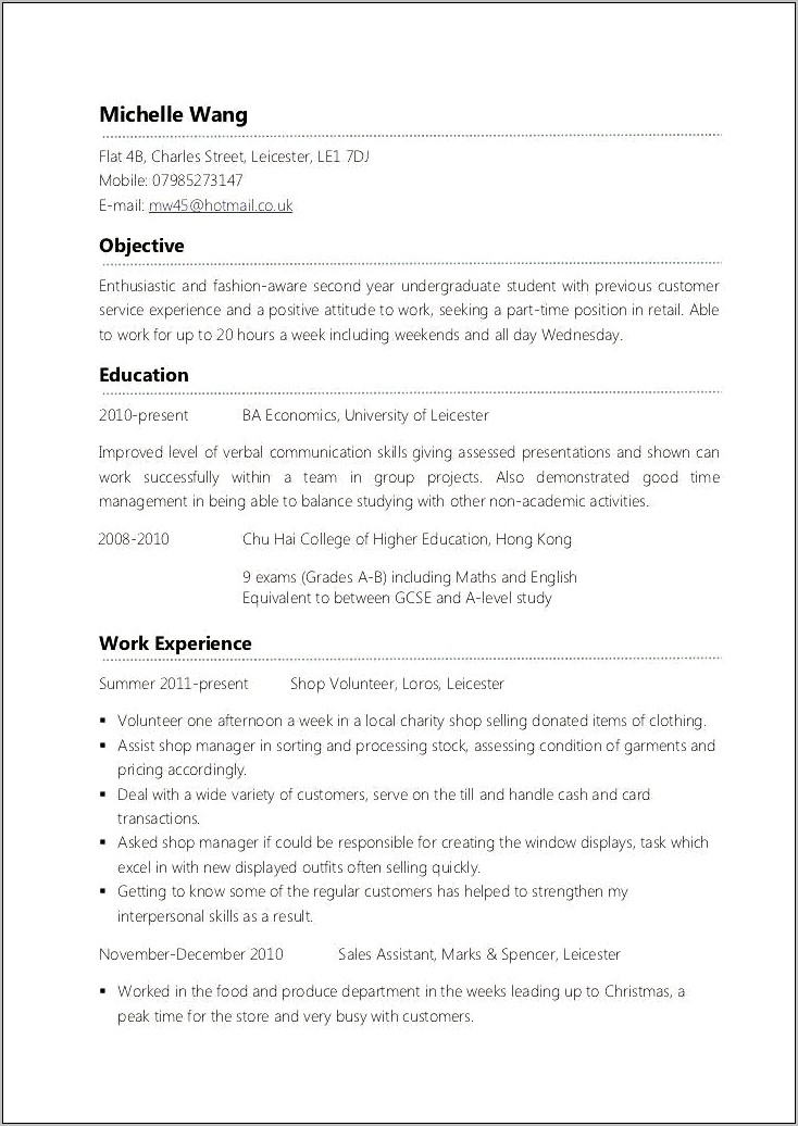 Best Resume For Part Time Job