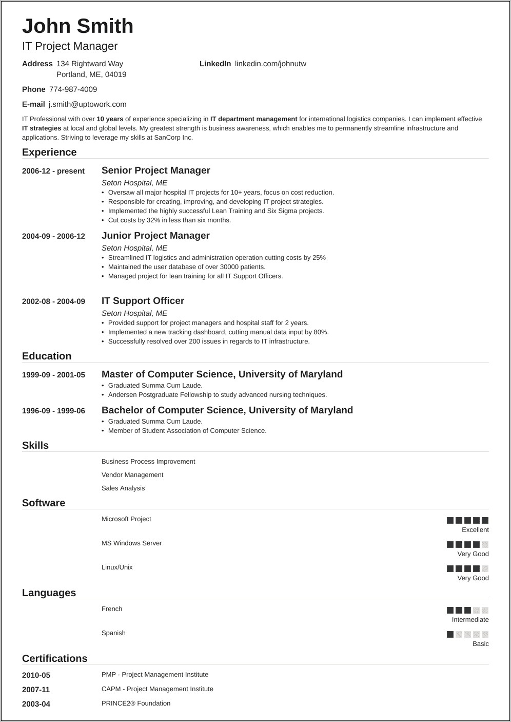 Best Resume For Project Manager Format