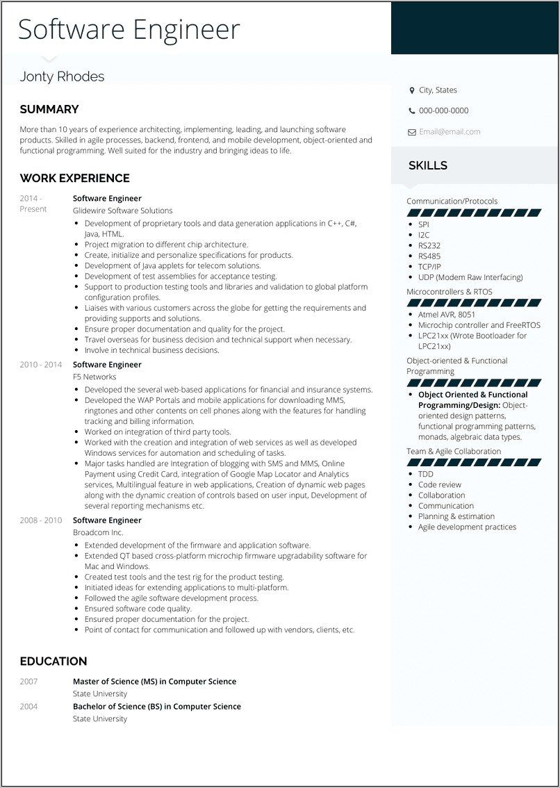 Best Resume For Software Developer