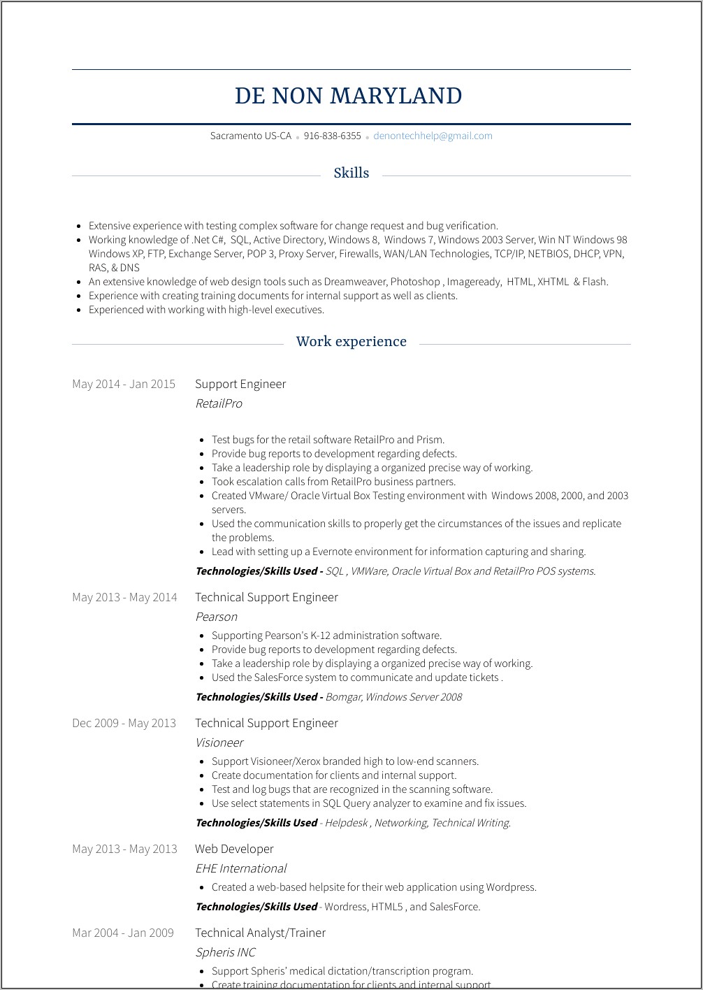 Best Resume For Support Engineer