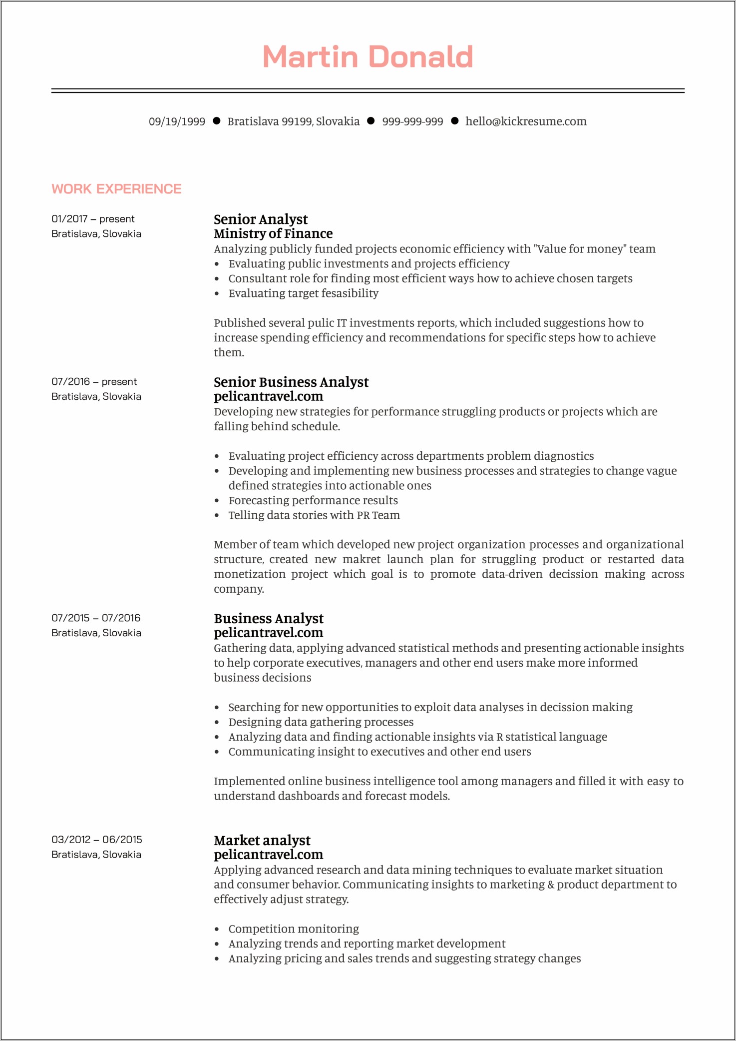 Best Resume Format For Business Analyst