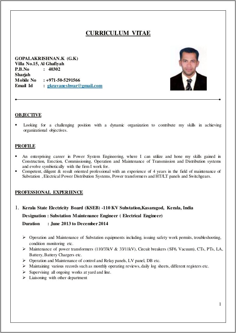 Best Resume Format For Electrical Engineers