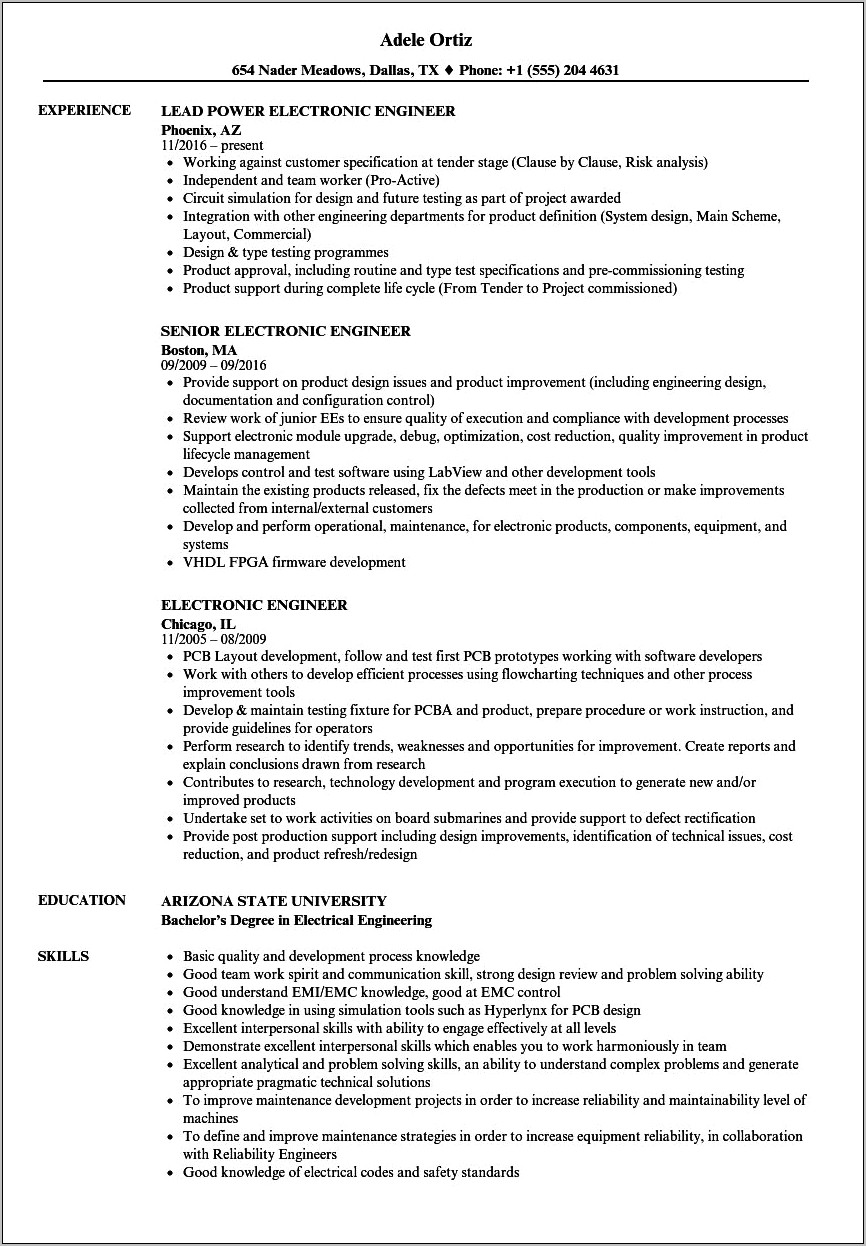 Best Resume Format For Electronics Engineers Download