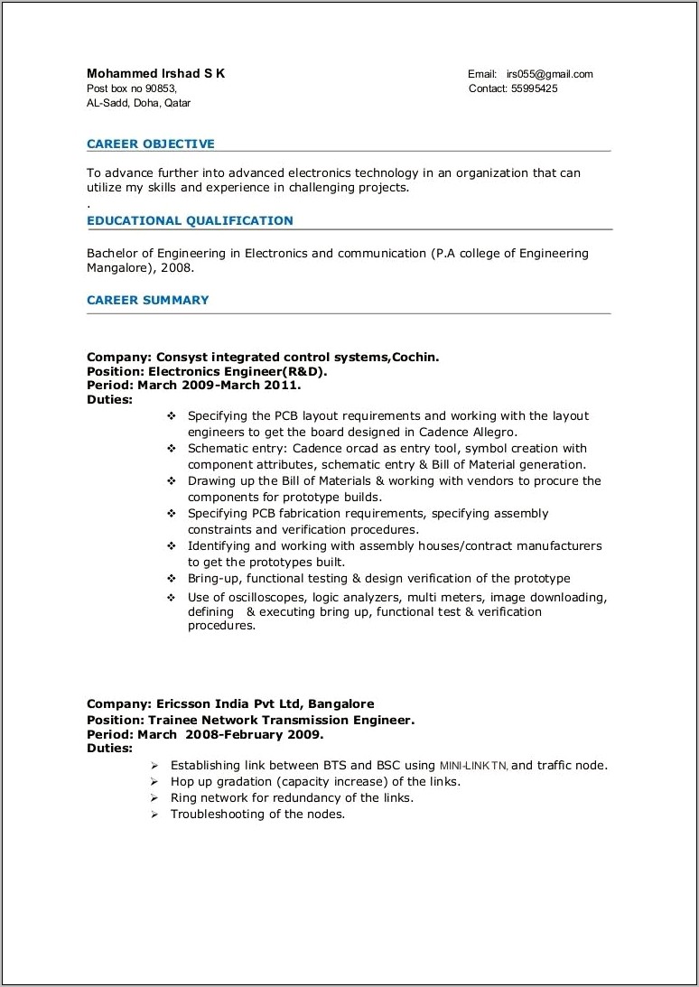 Best Resume Format For Engineering Students Freshers