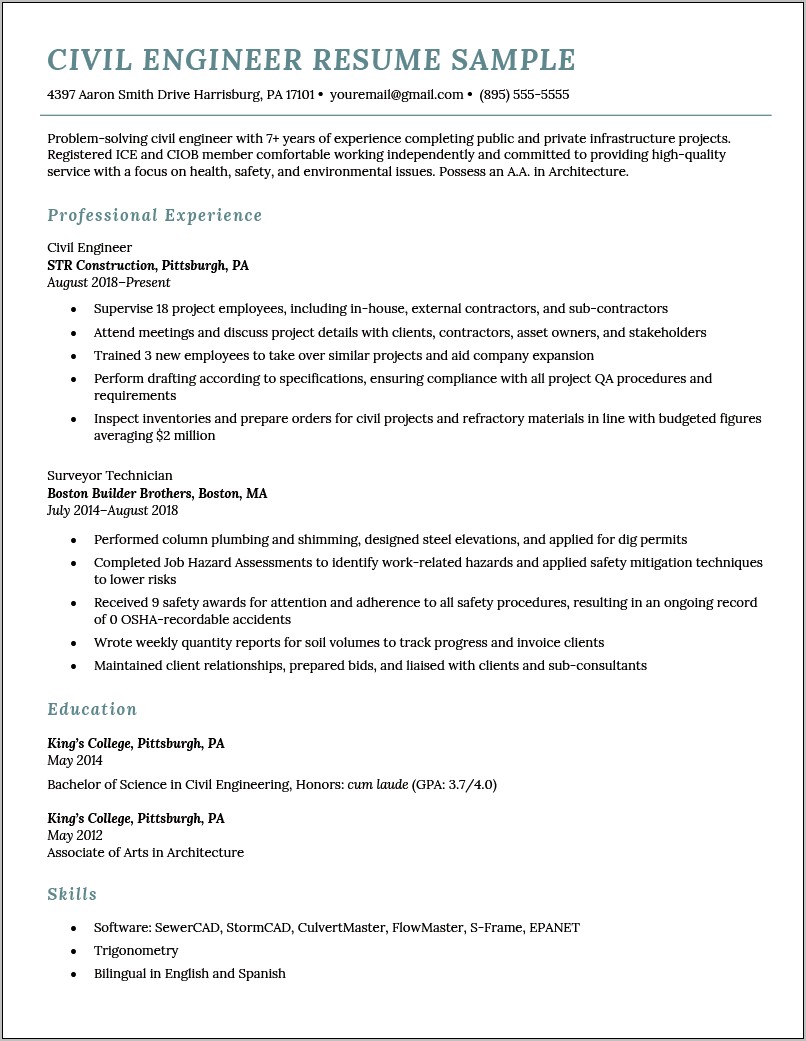Best Resume Format For Engineers Pdf