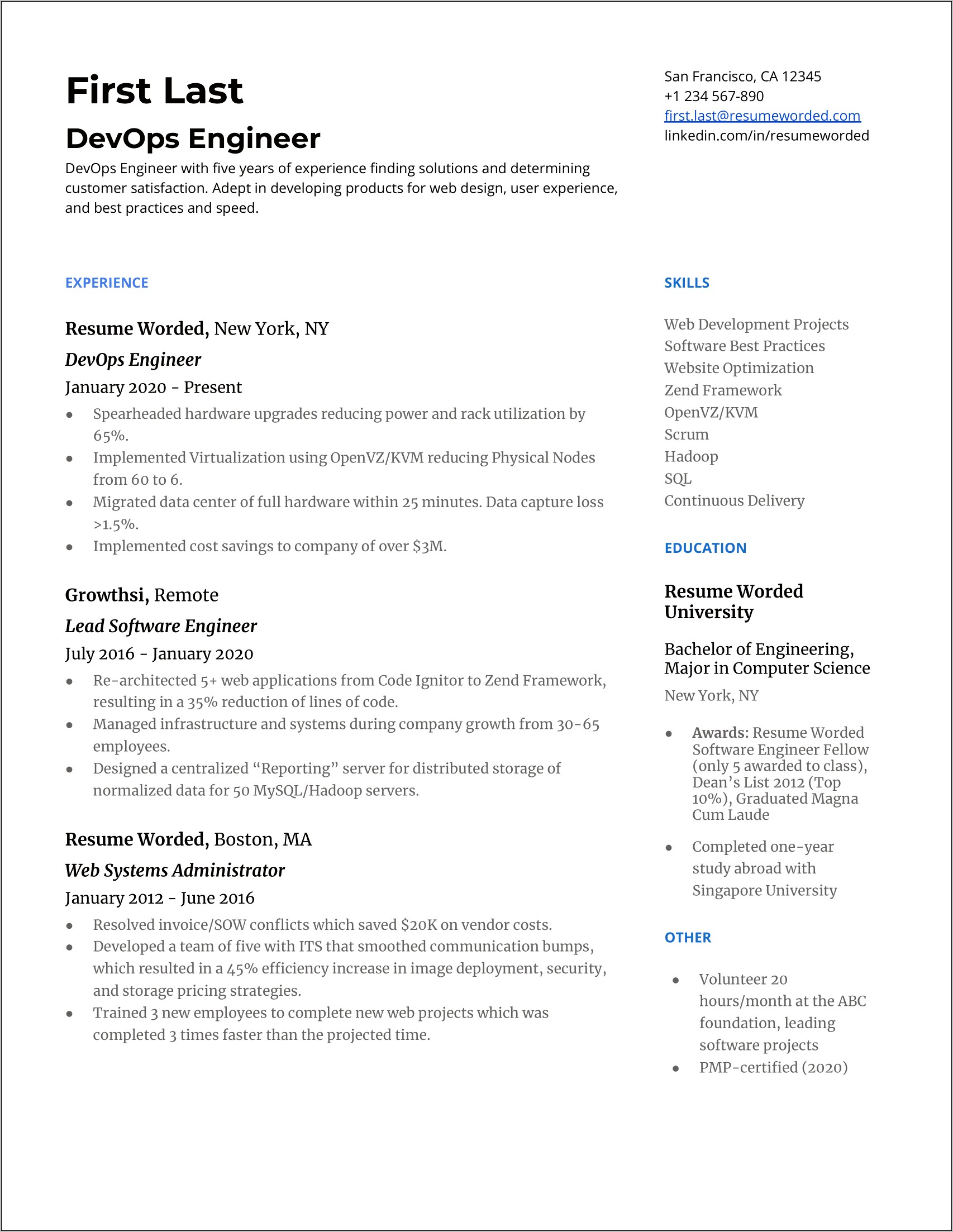 Best Resume Format For Experienced Developer