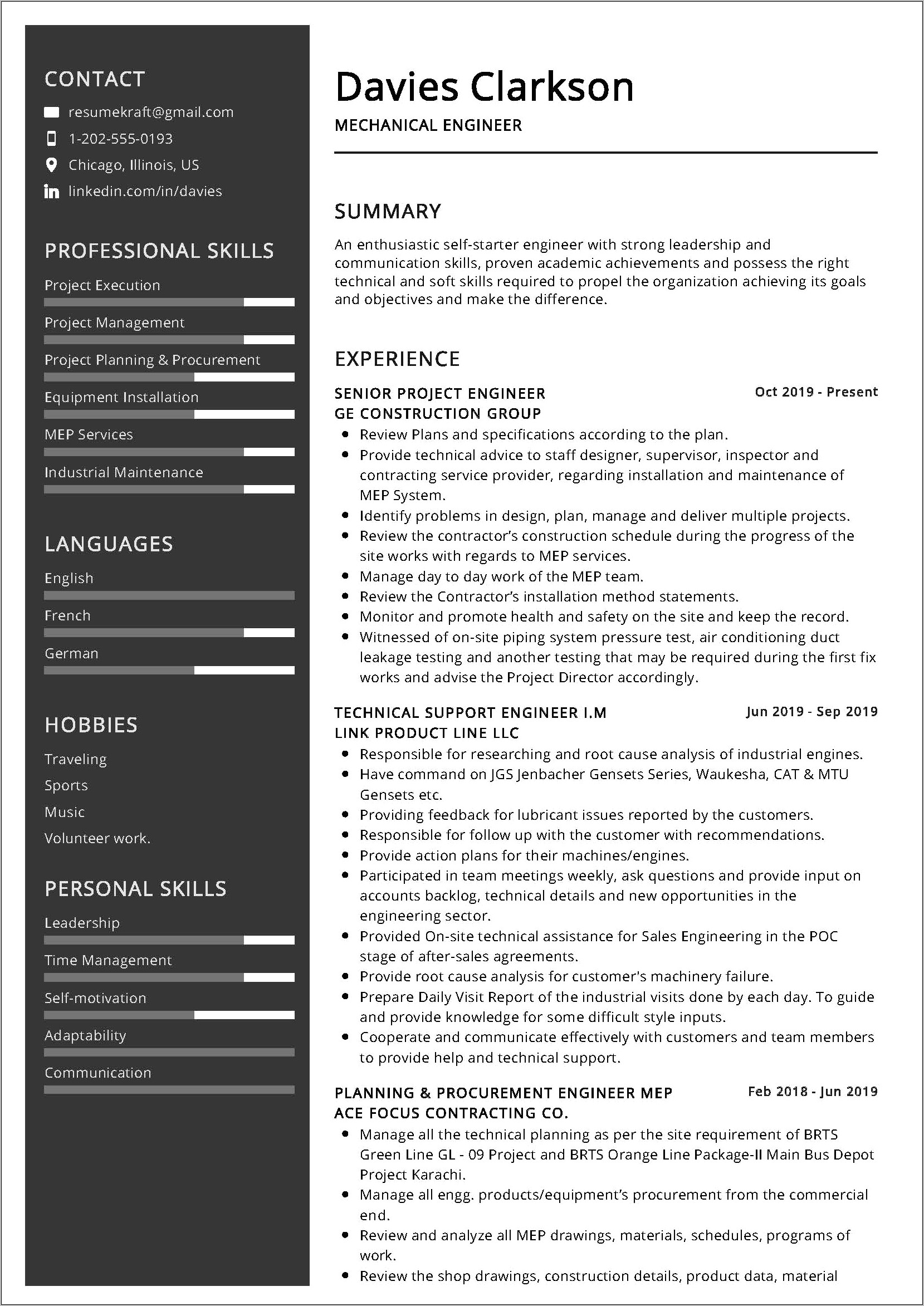 Best Resume Format For Experienced Mechanical Engineers Pdf