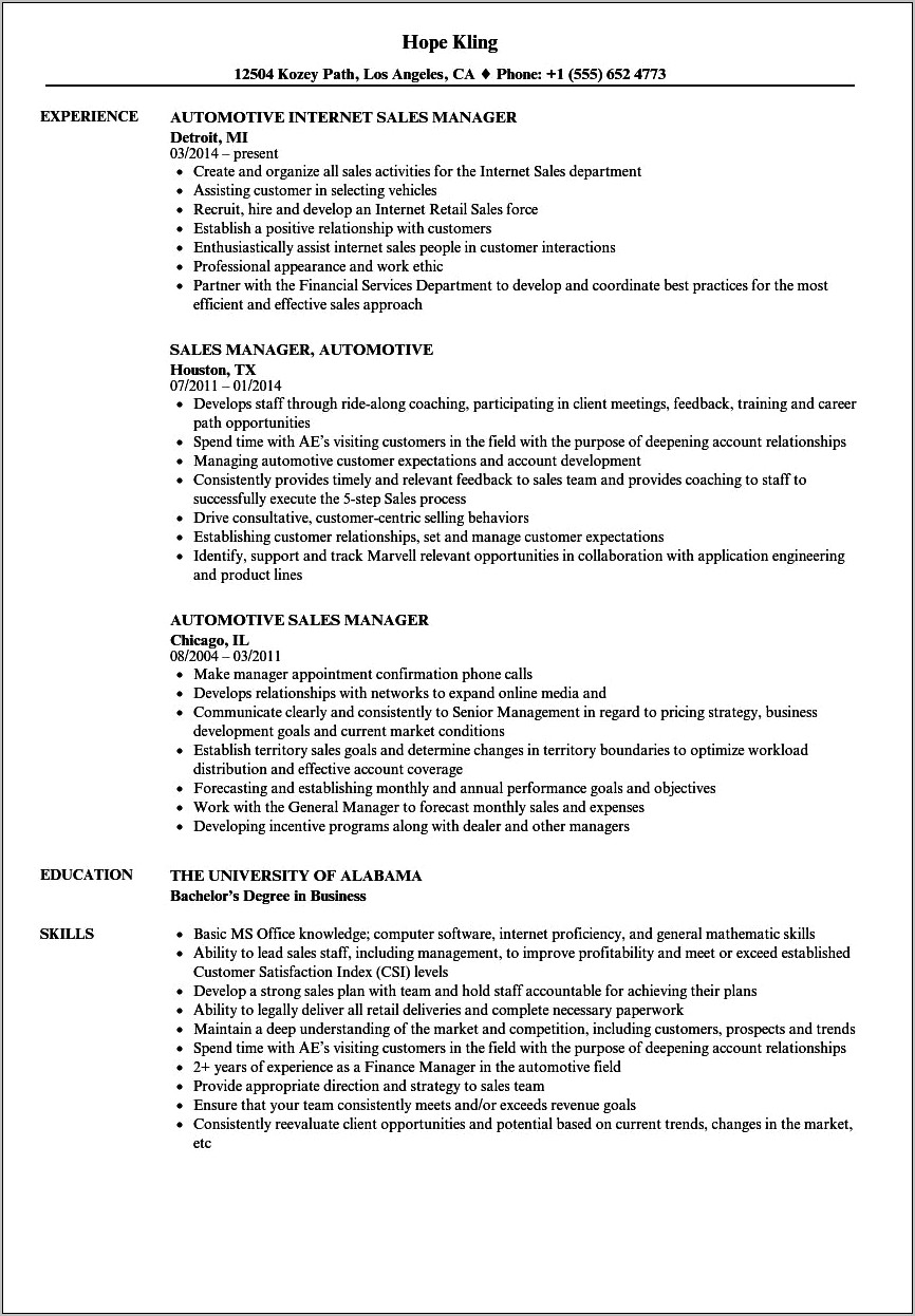 Best Resume Format For Experienced Sales Manager