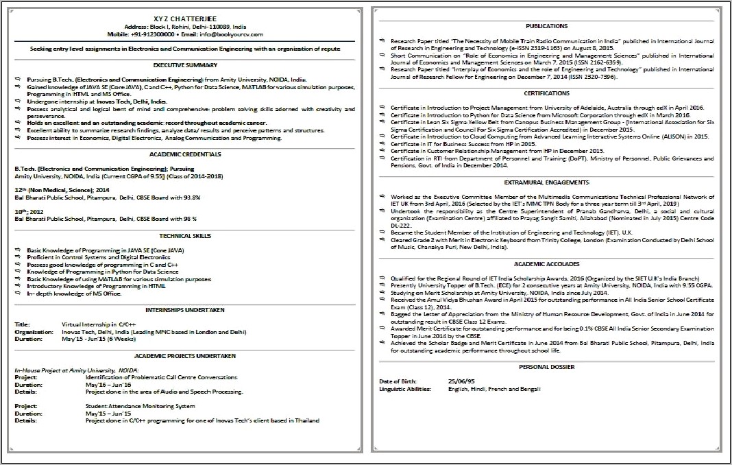 Best Resume Format For Freshers 2014