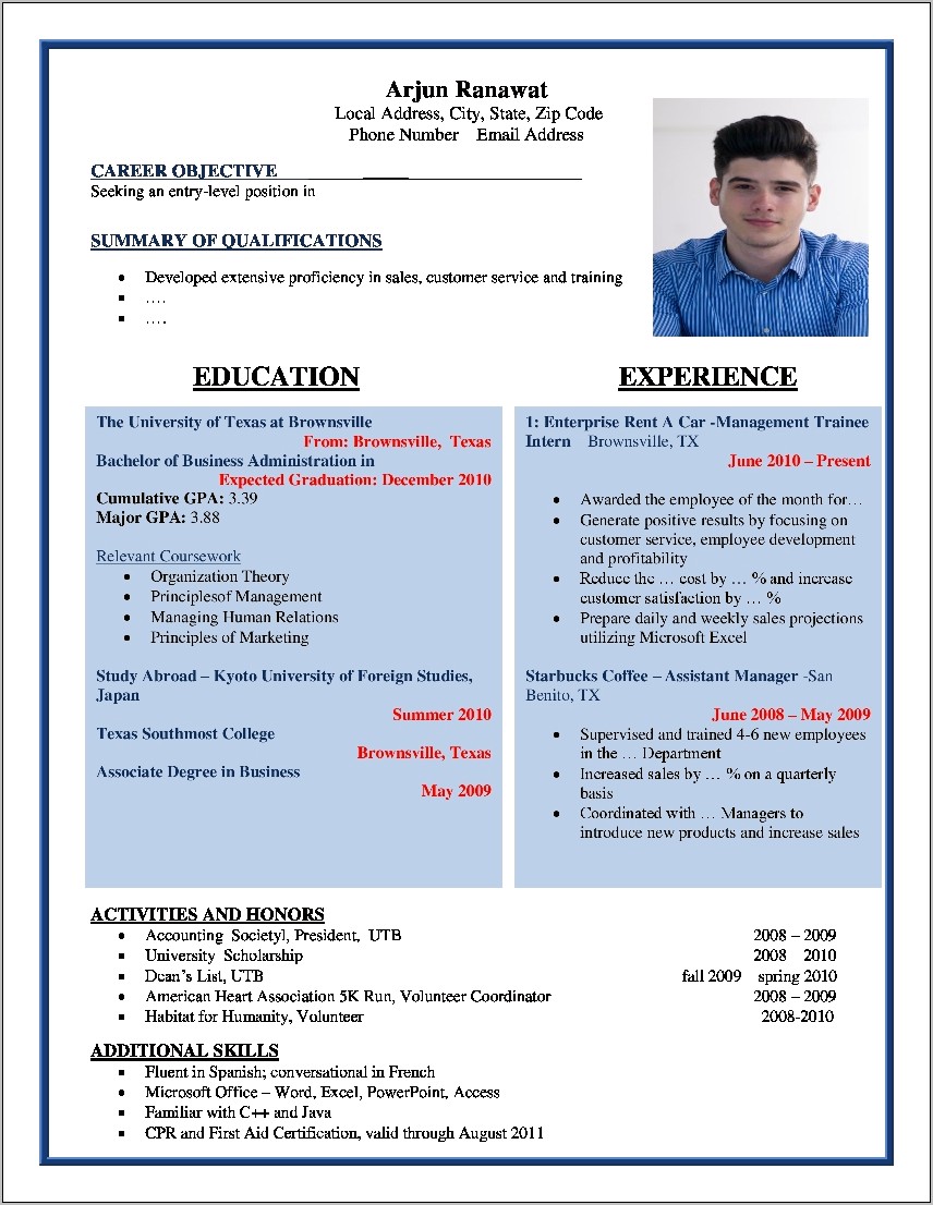 Best Resume Format For Freshers Engineers Doc