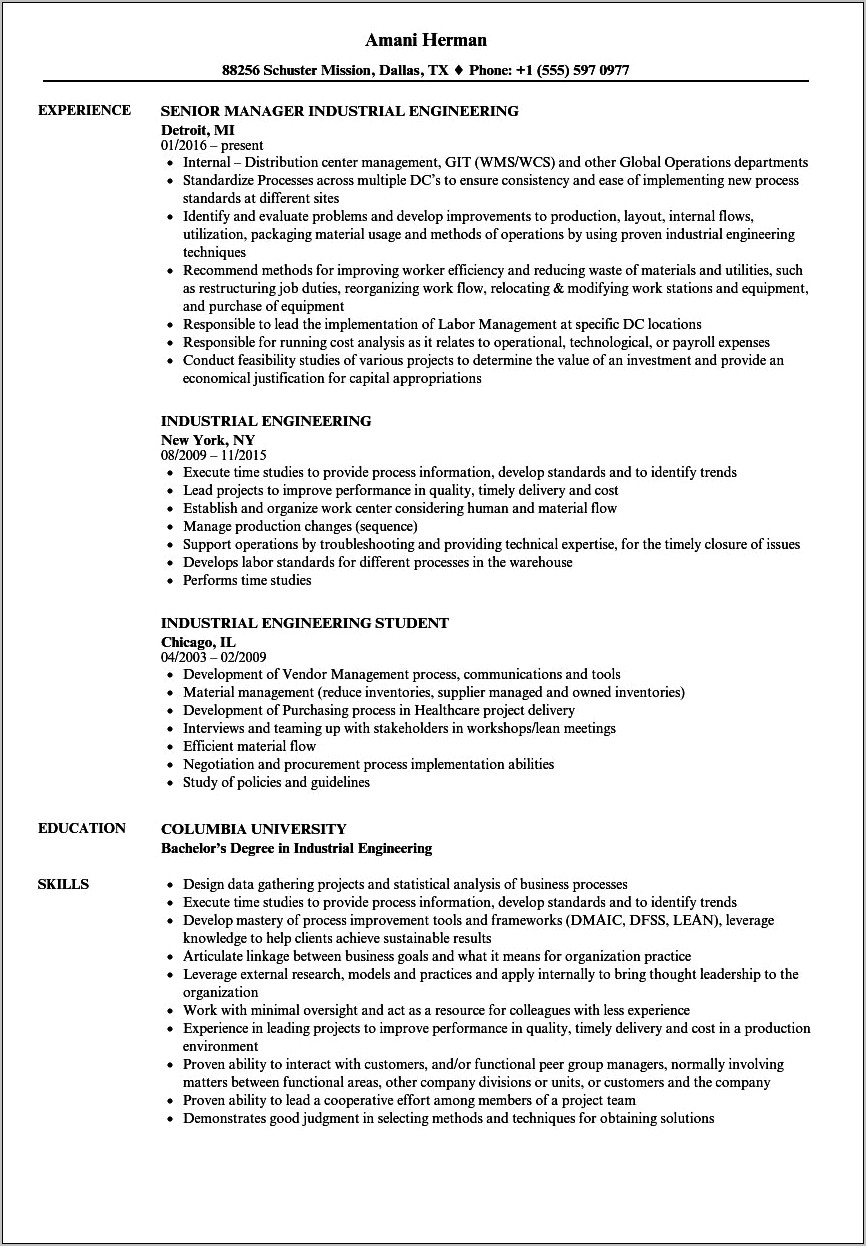 Best Resume Format For Industrial Engineer