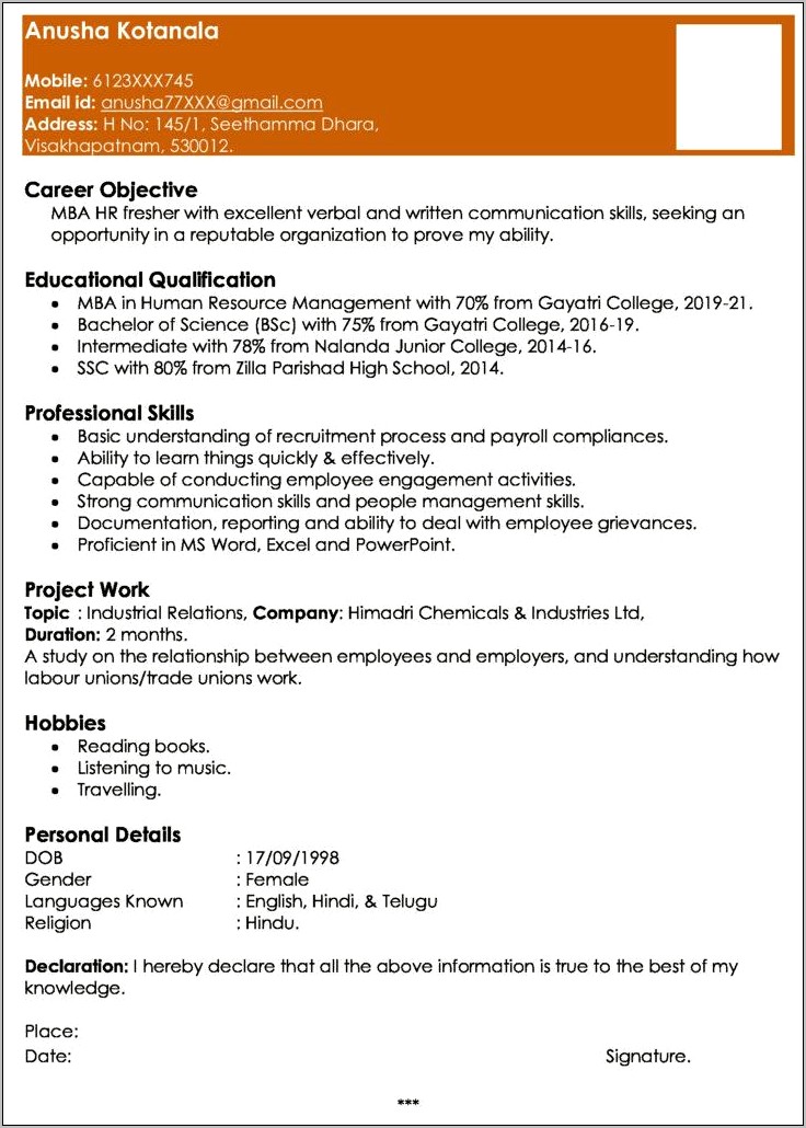 Best Resume Format For Mba Application