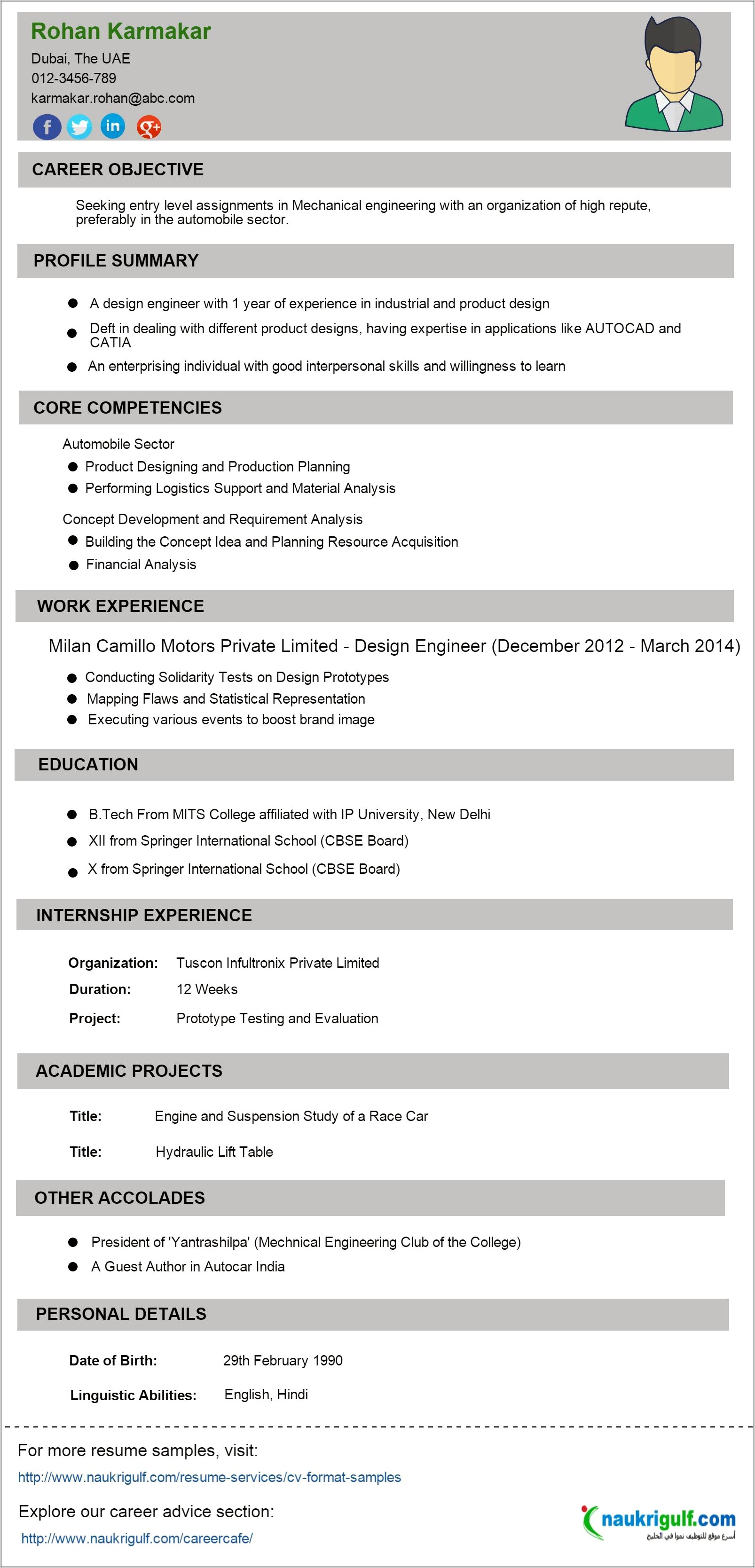 Best Resume Format For Mechanical Design Engineers