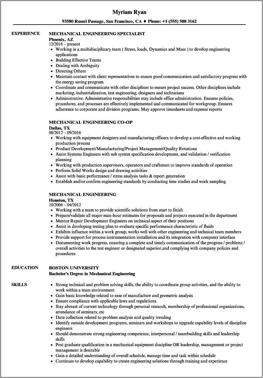 Best Resume Format For Mechanical Engineer
