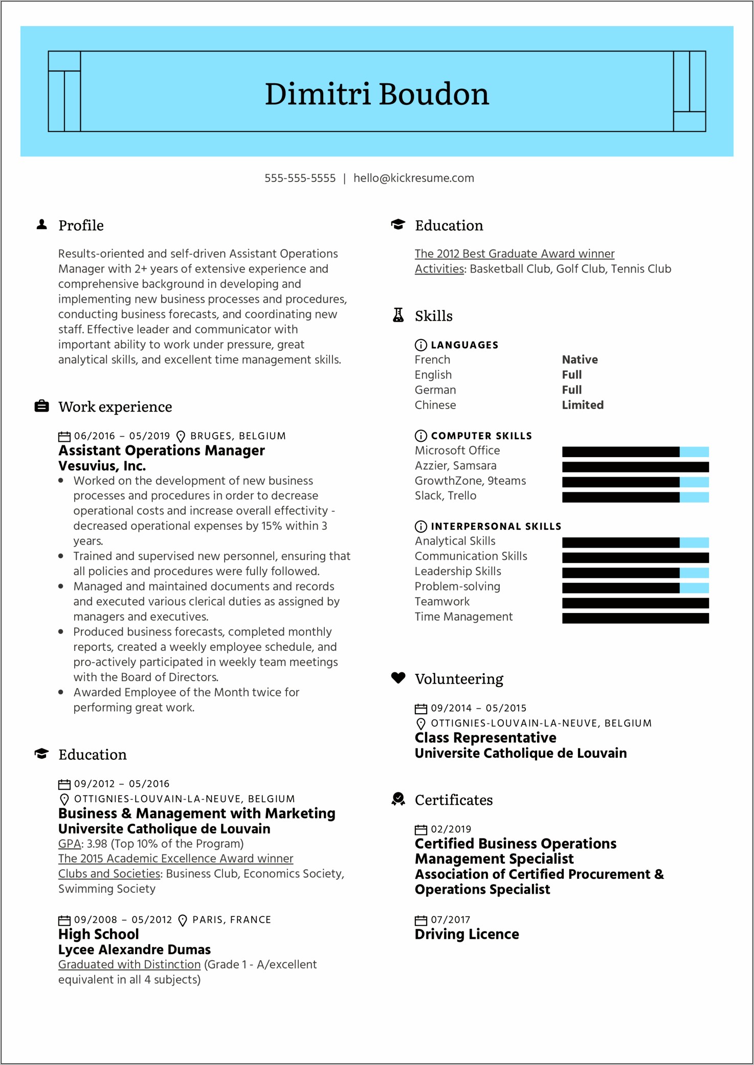 Best Resume Format For Operations Manager