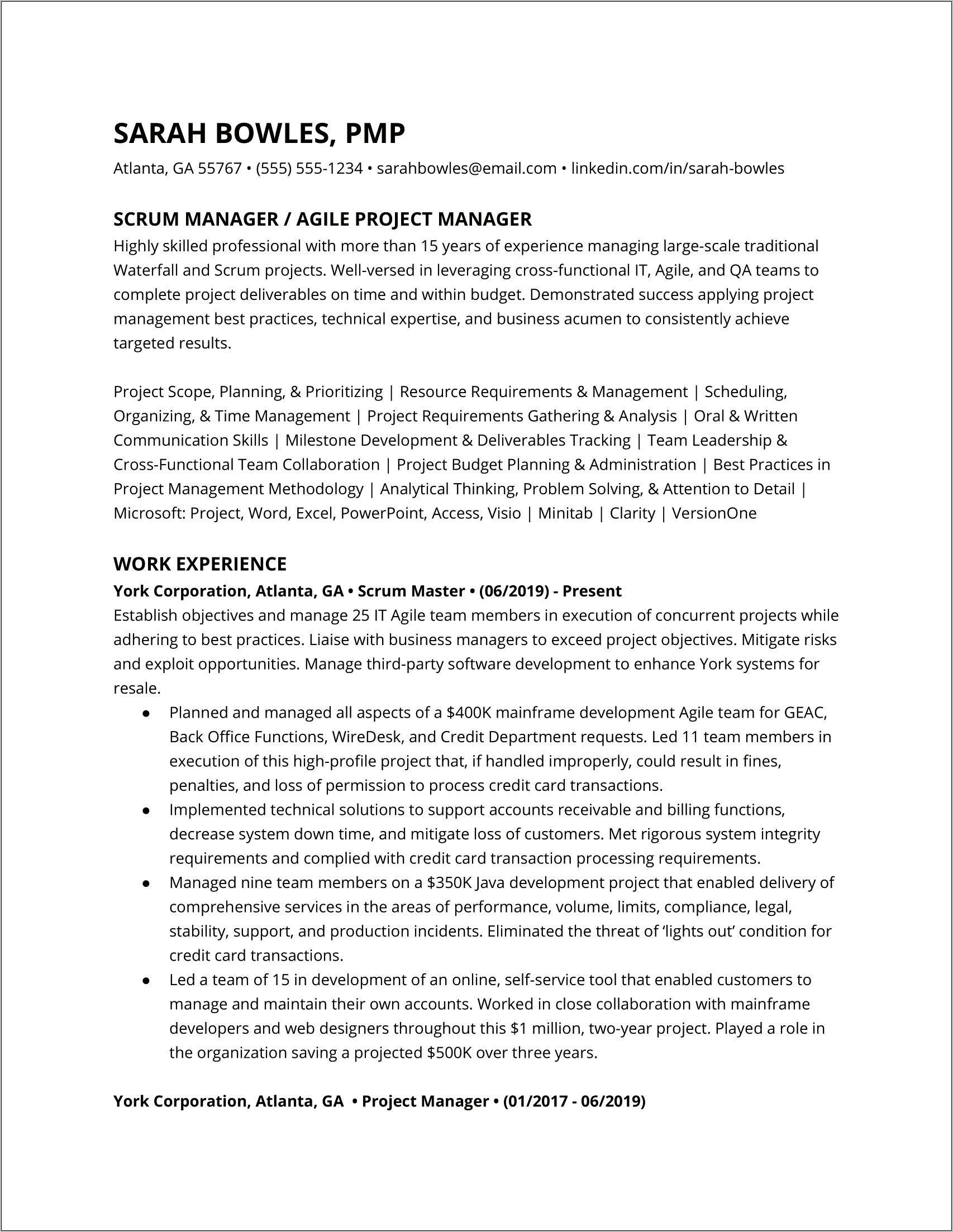 Best Resume Format For Project Manager