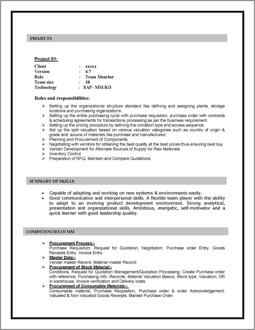 Best Resume Format For Sap Mm Consultant