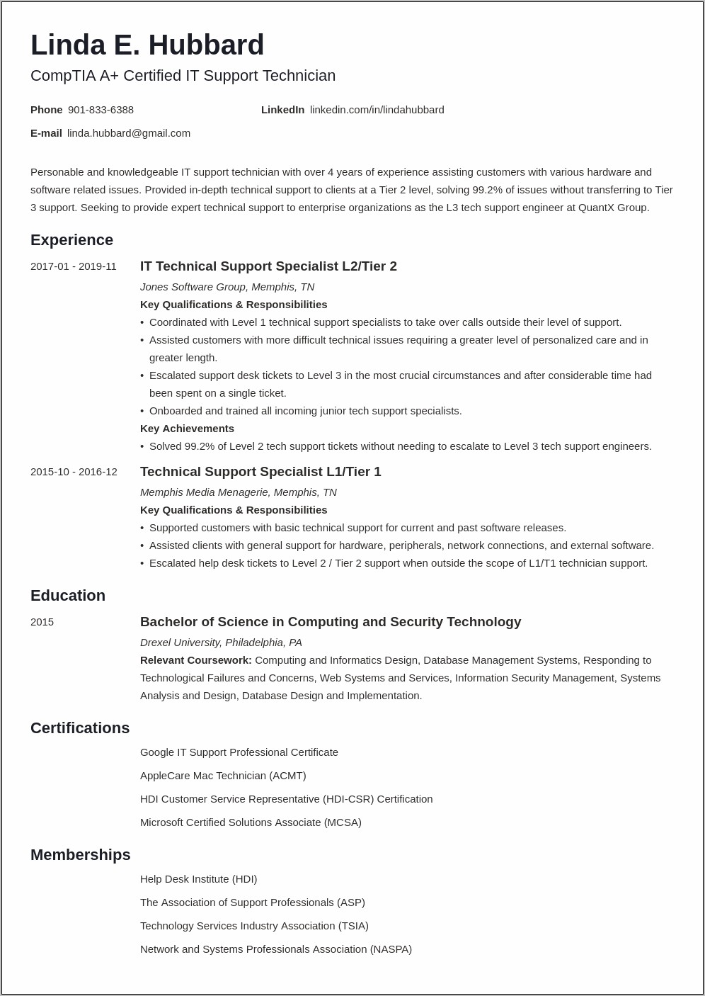 Best Resume Format For Technical Support Engineer