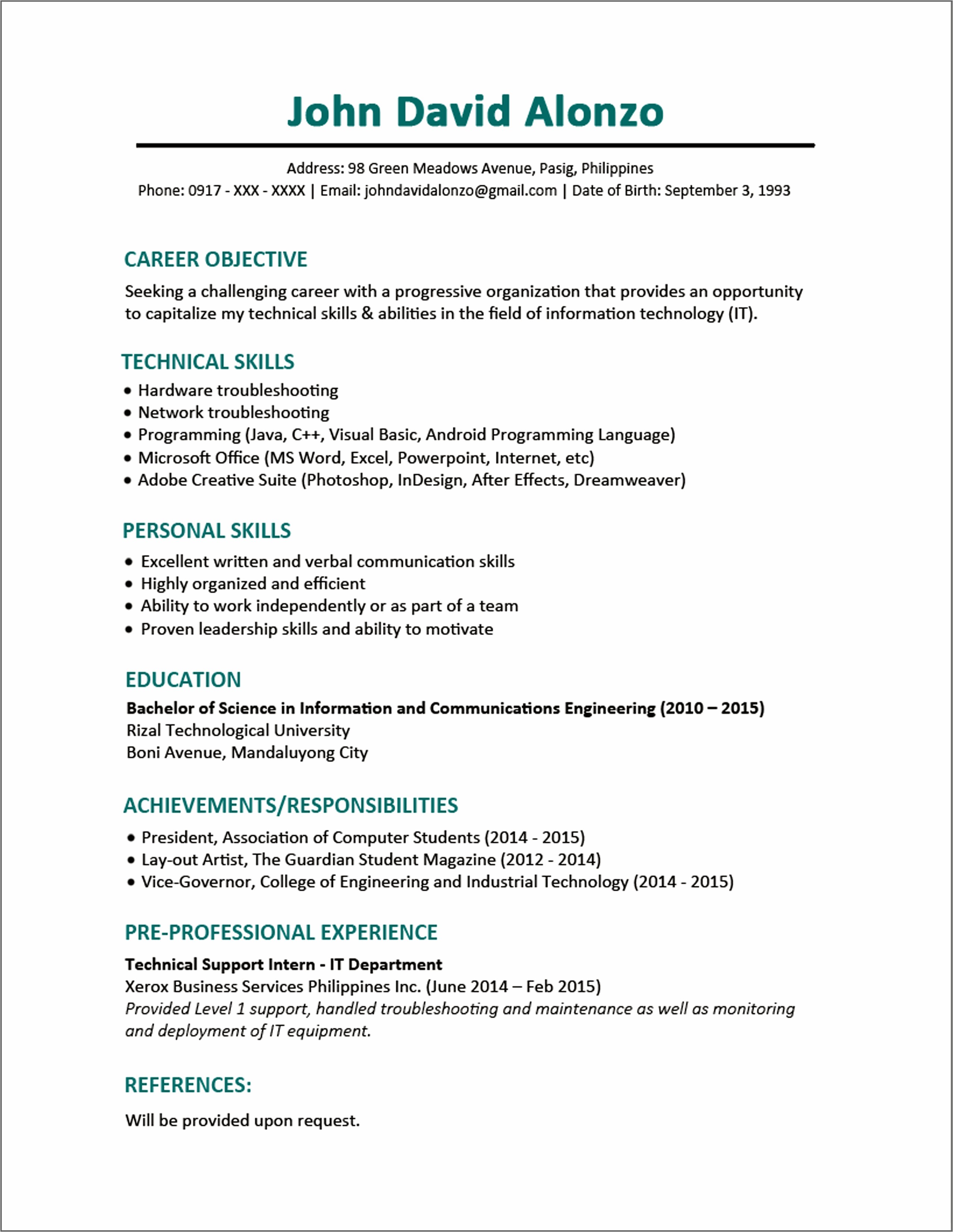 Best Resume Format For Technical Support Executive