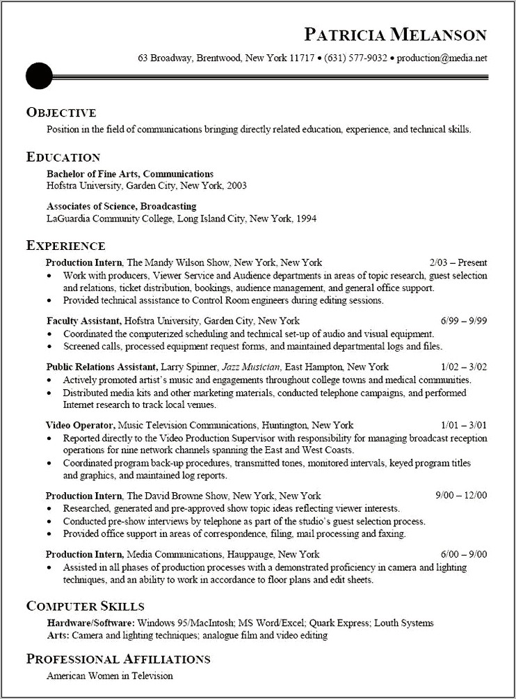 Best Resume Objectives Seeking A Intern Position