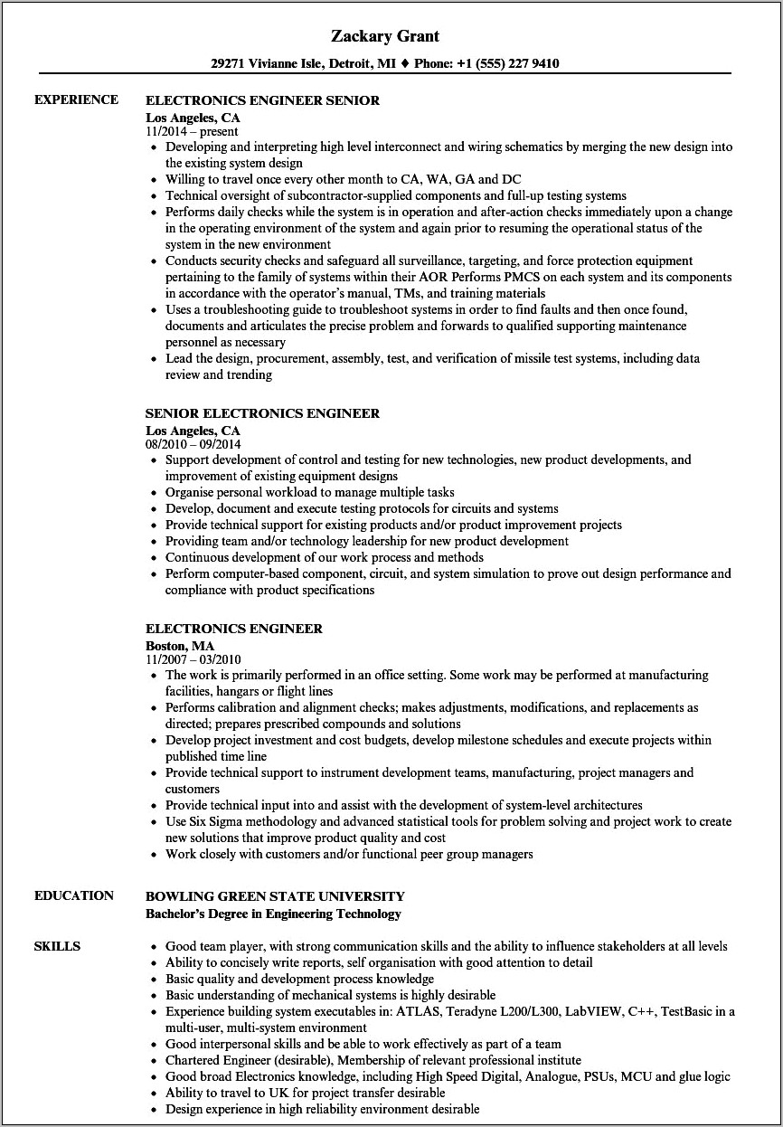 Best Resume Of Electronics And Communication Engineer